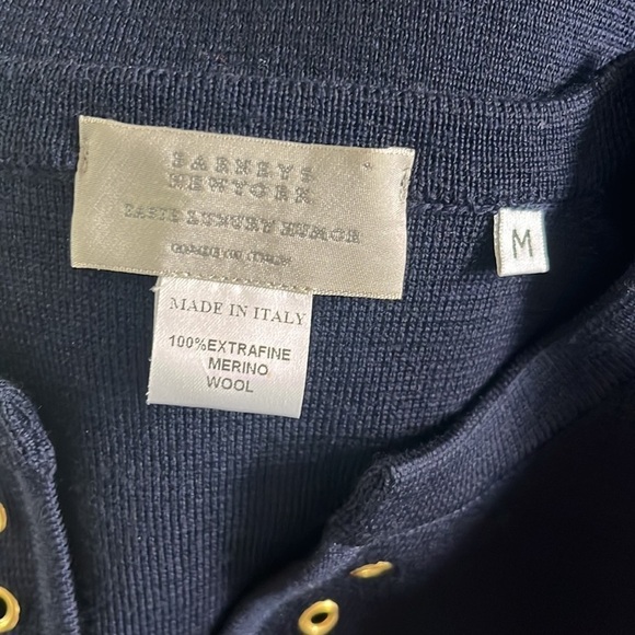 Barney's Navy Blue Merino Wool Lace Up Front Sweater - Picture 8 of 11